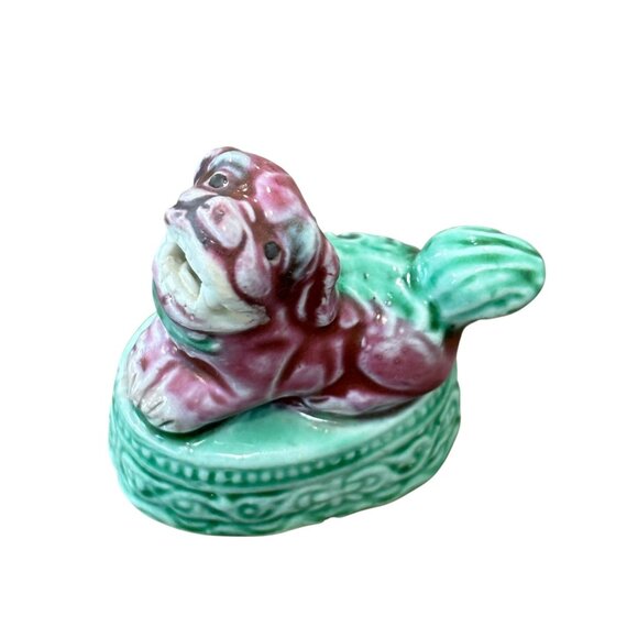 Vintage Chinese Ceramic Foo Dog Figurine Red & Green Glaze Decorative Art Collec - Picture 4 of 6